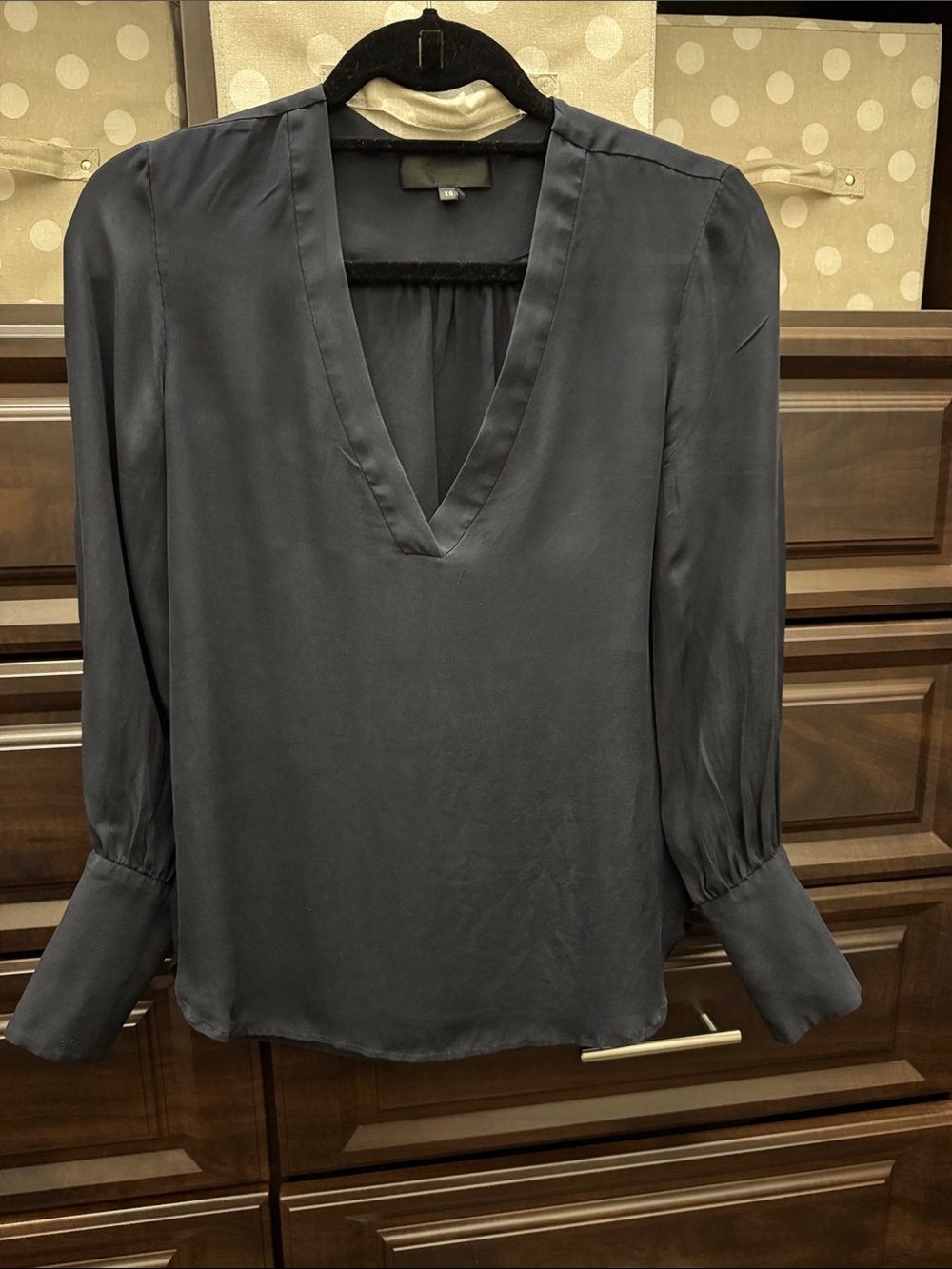 Nili Lotan  silk Women’s V-Neck Long Sleeve Blouse - Navy